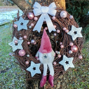 РОЖДЕСТВЕНСКИЙ ВЕНОК ПЛАТЬЕ 40 СМ РОЖДЕСТВЕНСКИЙ БЕЛЫЙ РОЗОВЫЙ СЕРЕБРЯНЫЙ