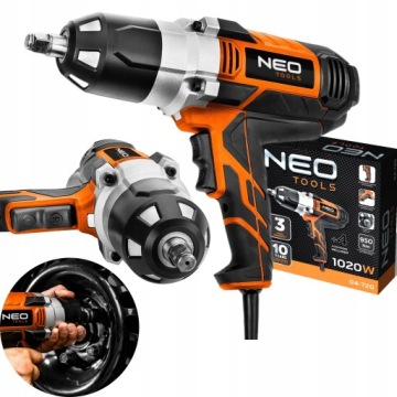 NEO ЭЛЕКТРИЧЕСКИЙ УДАРНЫЙ КЛЮЧ 1020 Вт 950 Нм 1/2 дюйма 04-720 2 ШЕСТЕРНИ + 4 НАСАДКИ