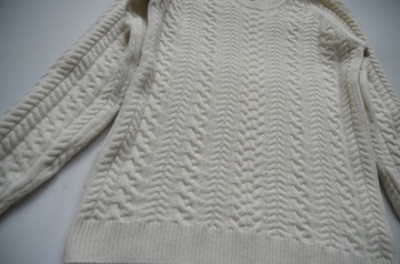 Sweter damski kremowy Joules wełniany 80% wełna warkocze 34/36 XS