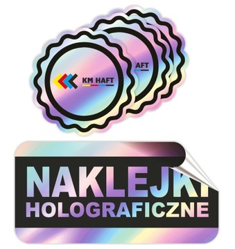NAKLEJKI HOLOGRAFICZNE z logo CMYK i BIAŁY kolor