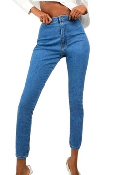 NIEBIESKIE SPODNIE JEANSY KLASYCZNE RURKI FASON SKINNY 7/8 BOOHOO 40