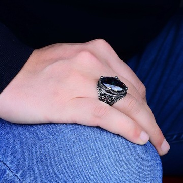 925K Mystic Topaz Men's Ring, Black Rhodium Plated Sterling Silver