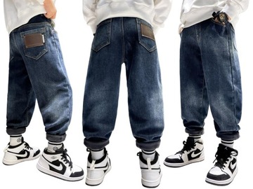 Ciepłe Spodnie Jeans miękkie GRUBE elastyczne GUMA ocieplane polarem 170