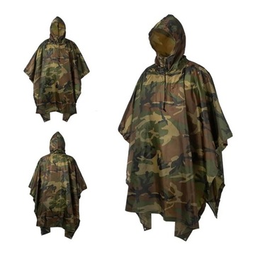 Ponczo Przeciwdeszczowe Camo Rip Stop Woodland Peleryna Uniwersalna