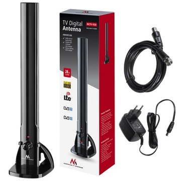 MOCNA ANTENA WEWNĘTRZNA do TV POKOJOWA DVB-T DAB FM 100dBuV ZASILACZ KABEL