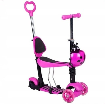 Трёхколесный балансировочный самокат BIEDRONKA 5в1 LED РОЗОВЫЙ