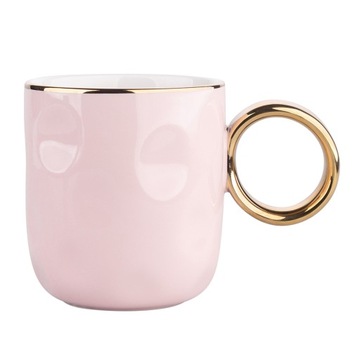 ELEGANCKI KUBEK ZE ZŁOTYM UCHEM PUDROWY RÓŻ 300ML