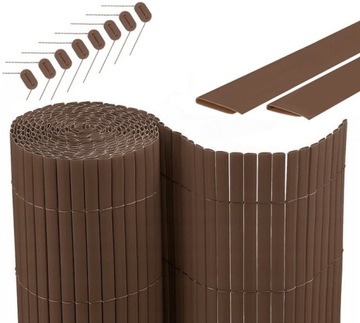 MATA OSŁONOWA PVC BRĄZOWA NA TARAS BALKON 120x500cm OGRODOWA + MASKOWNICE