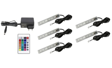 5x LED do witryn szklanych oświetlenie LED do półek gablot szafek RGB