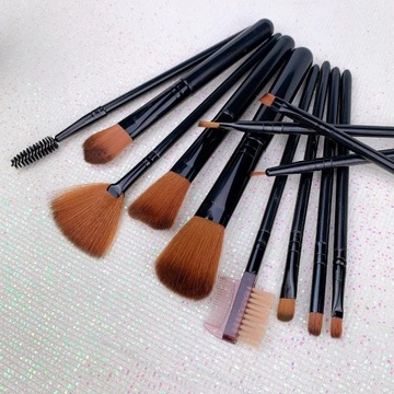 НАБОР КИСТЕЙ ДЛЯ МАКИЯЖА 12 ШТ. + ТЮБИК, ЧЕРНЫЙ