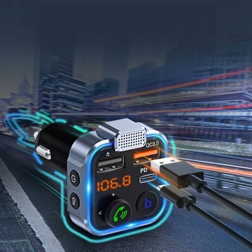 АУДИОПЕРЕДАТЧИК BLUETOOTH FM MP3 BT БЫСТРОЕ ЗАРЯДНОЕ УСТРОЙСТВО 3X USB QC 3.0 RGB