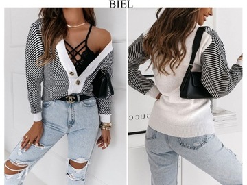 SWETER ROZPINANY GUZIKI NARZUTKA WZORY PASKI KOLORY