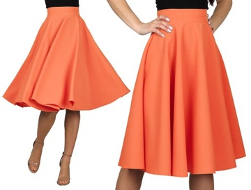 S MIDI pomarańczowa spódnica z koła rozłożysta 36