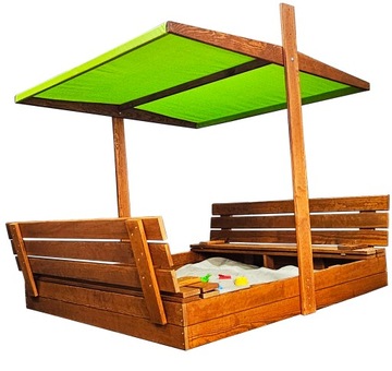 ПЕСОЧНИЦА 150х150, ДЕРЕВЯННАЯ, ЗАКРЫТАЯ, С ВЕРХНЕЙ И СИДЕНЬЯМИ, 2Х ОКРАШЕННАЯ