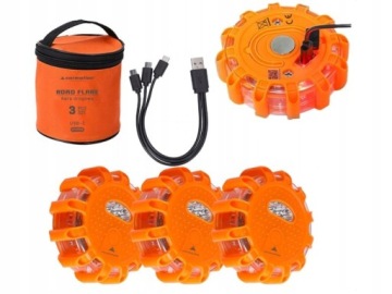Leuchte - flary ostrzegawcze 12 LED + 3 LED, 3 szt., akumulatorowe + kabel US