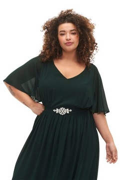 WIZYTOWA ZIELONA SUKIENKA MAXI Z KLEJNOTAMI PLUS SIZE ZIZZI 903A 56