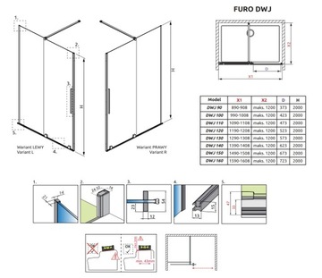 Золотые двери RADAWAY Furo Gold DWJ 120x200 ЛЕВАЯ