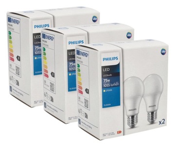 PHILIPS ZESTAW 6x Żarówka LED E27 10W = 75W 2700K CIEPŁA BIAŁA 1055lm A60