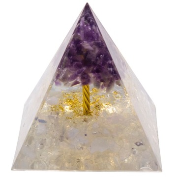 PIRAMIDKA ORGONIT ŻYWICA AMETYST OPAL KRYSZTAŁ PIĘKNY PREZENT FENG SHUI 6cm