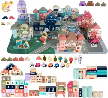 ДЕРЕВЯННЫЕ ОБРАЗОВАТЕЛЬНЫЕ ИНТЕРАКТИВНЫЕ БЛОКИ ДЛЯ ДЕТЕЙ ГОРОДСКИЕ МАШИНКИ 115 шт ПАЗЛ