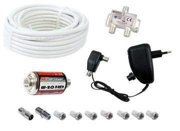 ZESTAW 2 TV ZASILACZ WZMACNIACZ SPLITTER KABEL 10 m WTYKI