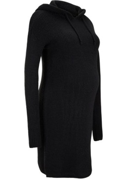 B.P.C dzianinowa ciążowa sukienka czarna z kapturem r.36/38