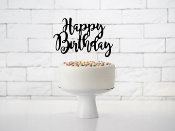 Topper na tort Happy Birthday czarny 22,5cm urodzinowy
