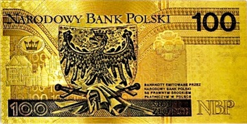 100 PLN WŁADYSŁAW II JAGIEŁŁO Красивая уникальная позолоченная банкнота из ПВХ