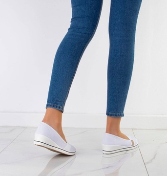 TENISÓWKI BALERINKI BIAŁE NA KOTURNIE 38