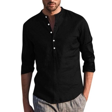 Bavlnená pánska košeľa so stojačikom módna elegantná pohodlná vyhrnutá rukávy
