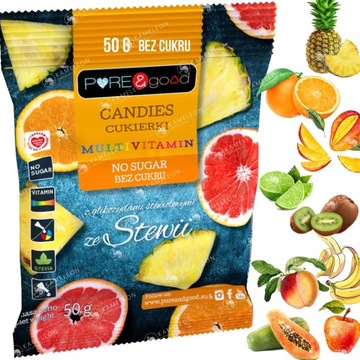 CUKIERKI LANDRYNKI ZE STEWIĄ bez cukru MULTIWITAMINA 50g Pure&Good