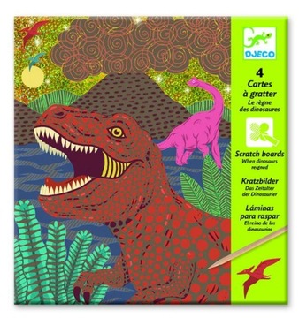 Dinozaury wydrapywanka 4 obrazki + rysik Djeco 7+