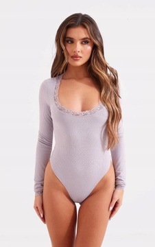 Prettylittlething jqi body szare koronka stringi prążki M NG4