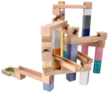 KULODROM ADAMTOYS TOR KULKOWY DREWNIANY PASTELOWY ZABAWKA DLA DZIECKA 53szt