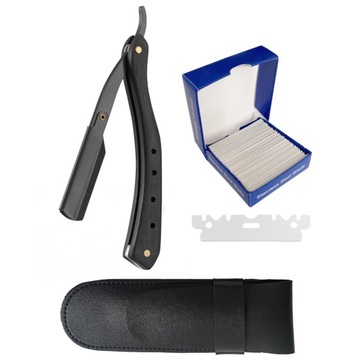 BRZYTWA DO GOLENIA DREWNIANA CZARNA BARBER VIKING ŻYLETKI ETUI ZESTAW