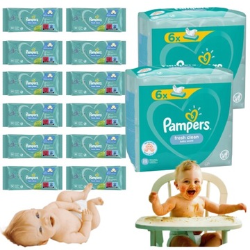 CHUSTECZKI NAWILŻAJĄCE AQUA PAMPERS FRESH CLEAN DUŻY ZESTAW 12X52SZT DZIECI