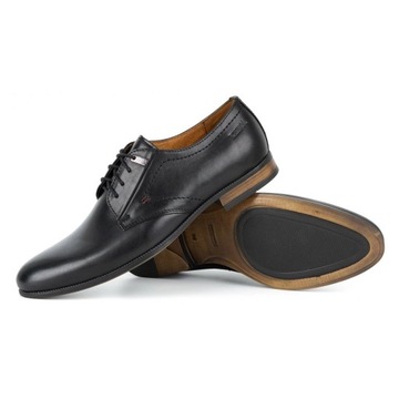 Buty męskie wizytowe eleganckie pantofle skórzane 331KAM czarne 45