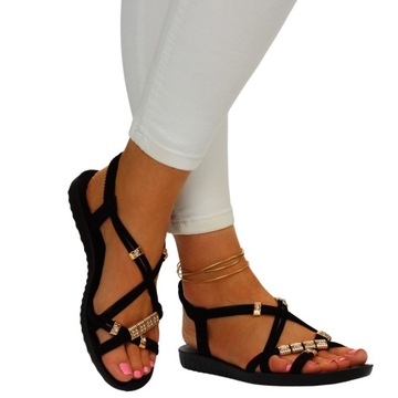 ЧЕРНЫЕ ЖЕНСКИЕ САНДАЛИИ С РАННЯМИ, ПЛОСКИМ НИЗОМ
