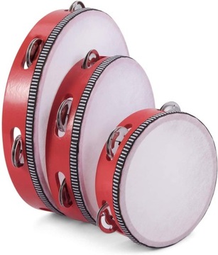 Бубен деревянный с мембраной - 15 см - 4 колокольчика
