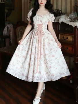 2023 Lace Fairy Dress Women Square Collar Princes