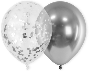 Balony lateksowe z Konfetti Srebrne Sylwester