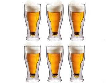 ELEGANCKIE KUFLE SZKLANKI TERMICZNE POKALE PIWO BEER 500ML 0,5L PREZENT X6