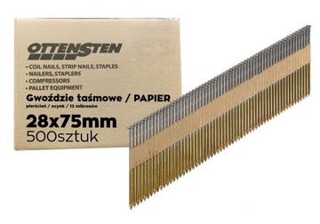 GWOŹDZIE 2,8x75mm TAŚMA papier 34° 12 mikronów PIERŚCIEŃ OCYNK 500sztuk