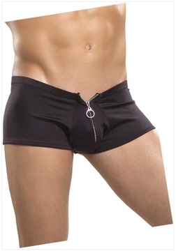 ZIPPER SHORT BLACK SMALL/MEDIUM MALE-POWER MAGIC SILK LINGERIE UNDERWEAR NY