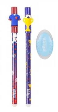 Długopis niebieski wymazywalny STRIGO Sport, Puchar, but 2 szt. + gumka