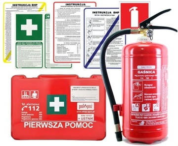 Kompletny Zestaw BHP dla Firm: Apteczka, Gaśnica 4kg, Znaki Instrukcje