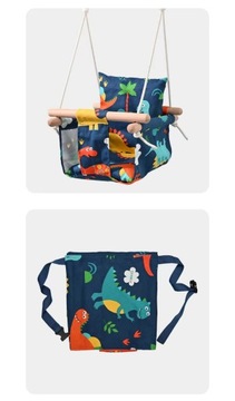 DREWNIANA HUŚTAWKA DLA DZIECI DO DOMU OGRODU KOLOROWA + PODUSZKA REGULOWANA