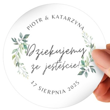 Naklejki WESELNE TWOJA DATA I IMIONA okrągłe na paczki 75 sztuk 5cm