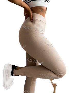 Legginsy z zapiętkami prążek prążkowane wysok stan
