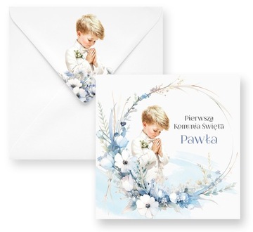 ZAPROSZENIA NA KOMUNIĘ DLA CHŁOPCA + IMIĘ + KOPERTA